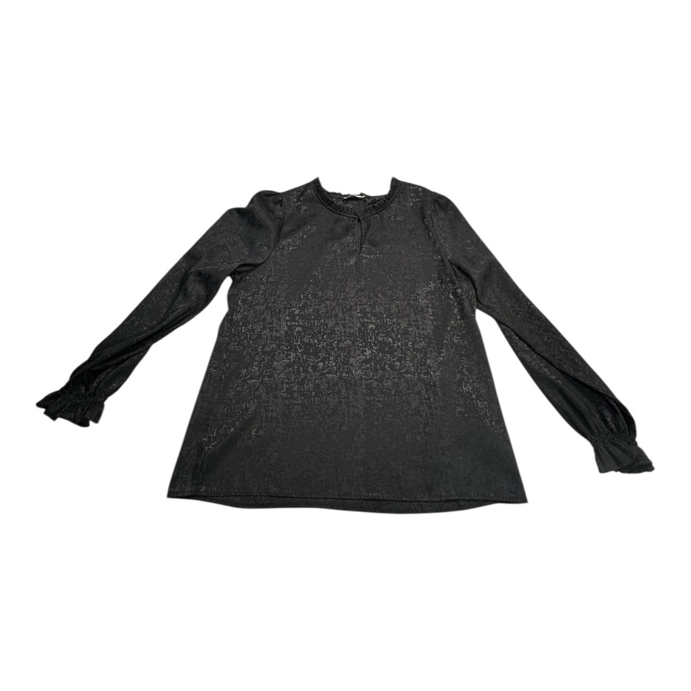 Status by Chenault‎ Black Long Sleeve Ruffle Cuff Top Textured Blouse